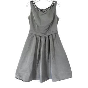 David’s Bridal Women’s 8 Gray Pewter Faille Short Sleeveless Cutout Back Dress